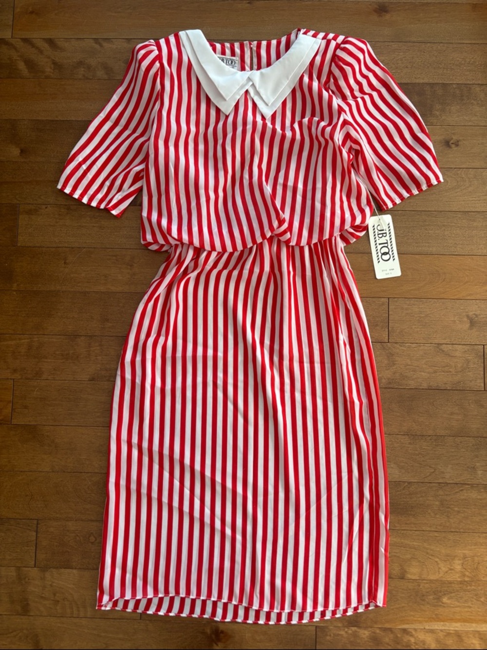 Vintage NWT Red & White Striped Dress with White Collar